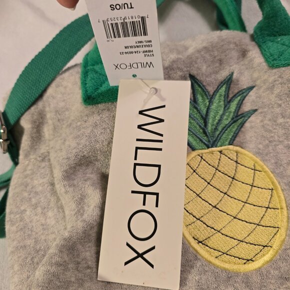 Wildfox Pineapple Terry Cloth Tote Bag Beach Handbag Purse Green Trim NWT Fun! - Picture 3 of 16